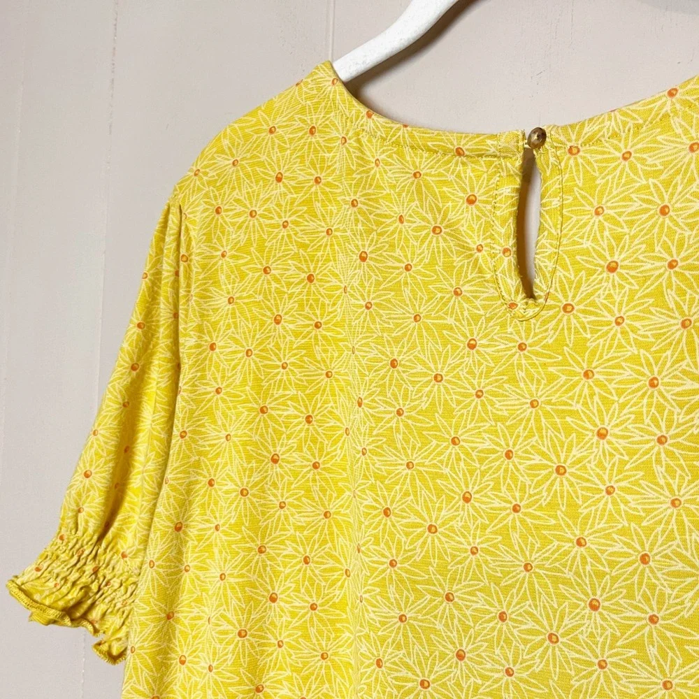 Toad & Co Laurel Dress XL yellow daisy floral short sleeve casual puffed sleeves